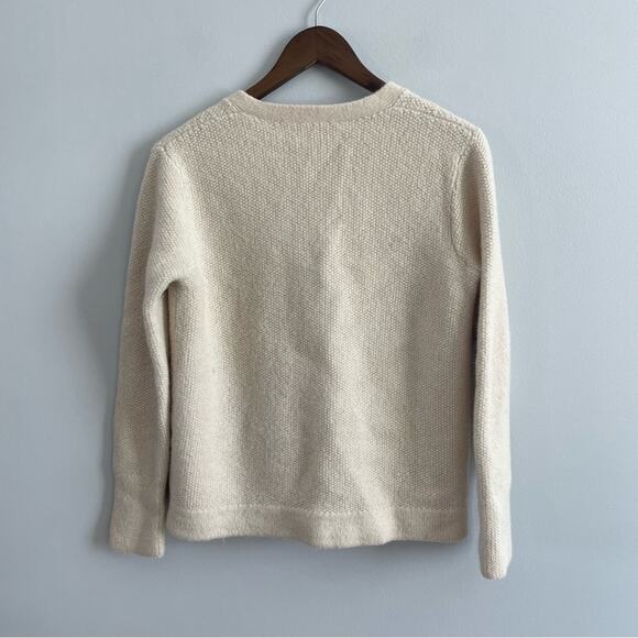 Hesperios | Women’s Knit Baby Alpaca Sweater Cream Button Front Cardigan Sweater - Picture 7 of 12